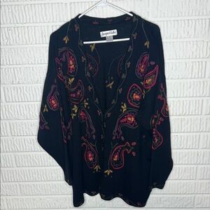 Vintage Jacque & KoKo Black Paisley Cardigan with Red and Gold Accents